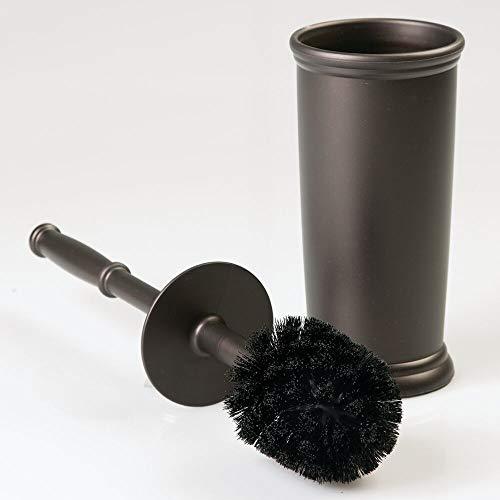 mDesign Compact Freestanding Plastic Toilet Bowl Brush and Holder for Bathroom Storage and Organization - Space Saving, Sturdy, Deep Cleaning, Covered Brush - Bronze