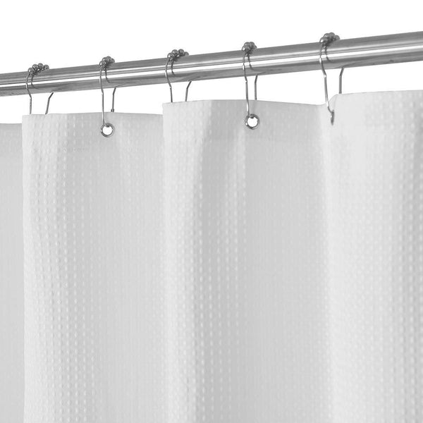 Waffle Weave Fabric Shower Curtain 230 GSM Heavy Duty, Spa, Hotel Luxury, Water Repellent, White Pique Pattern, 71 x 72 inches Decorative Bathroom Curtain