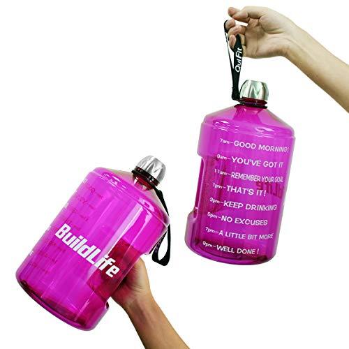 BuildLife 1 Gallon Water Bottle Motivational Fitness Workout with Time Marker |Drink More Water Daily | Clear BPA-Free | Large 128 Ounce/73OZ/43OZ of Water