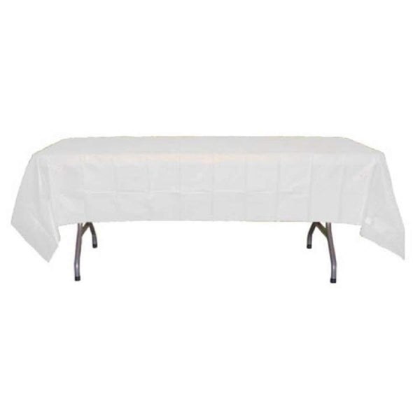 Exquisite 12-Pack Premium Plastic Tablecloth 54 Inch. x 108 Inch. Rectangle Table Cover-White