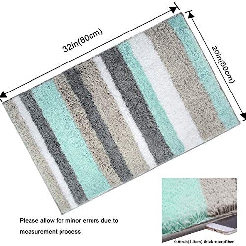 HEBE Non-Slip Bathroom Rug Mat Shag Microfiber Shower Bath Rug Absorbent Bath Mat for Bathroom Machine Washable(18x26, Blue/Grey)