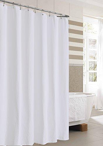 Waffle Weave Fabric Shower Curtain 230 GSM Heavy Duty, Spa, Hotel Luxury, Water Repellent, White Pique Pattern, 71 x 72 inches Decorative Bathroom Curtain