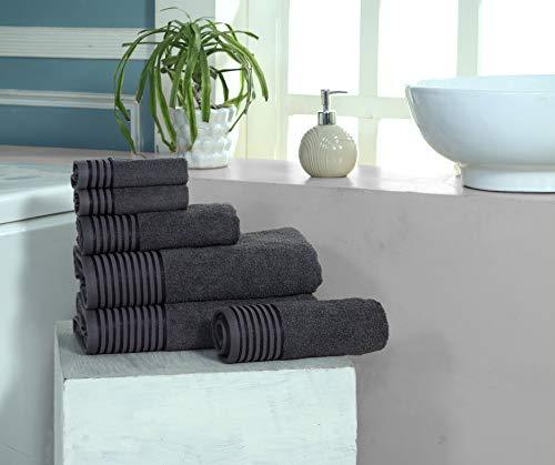 600 GSM Ultra Soft 100% Combed Cotton 6-piece Towel Set (Charcoal Black): 2 Bath towels, 2 Hand towels, 2 Washcloths, Long-staple Cotton, Spa Hotel Quality, Super Absorbent, Machine Washable