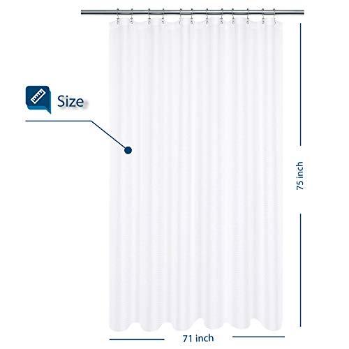 Waffle Weave Fabric Shower Curtain 230 GSM Heavy Duty, Spa, Hotel Luxury, Water Repellent, White Pique Pattern, 71 x 72 inches Decorative Bathroom Curtain