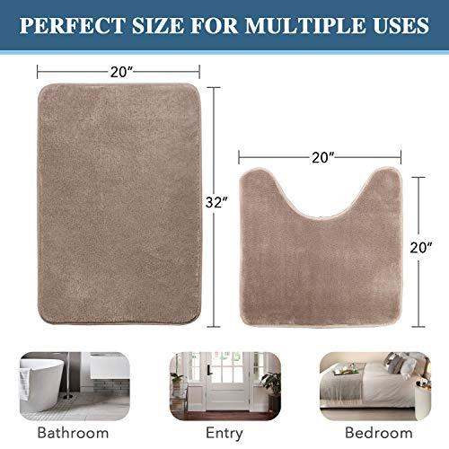 H.VERSAILTEX 2 Pack Non Slip Memory Foam Bathroom Rugs Non Slip Bath Mats Super Absorbent Extra Cozy, Foot Massage Flannel Bathroom Rugs/Carpets Machine-Washable and Fast Dry (Gray, Each 17" x 24")