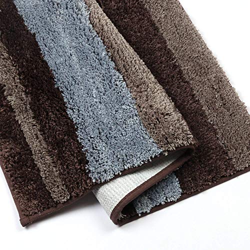 HEBE Non-Slip Bathroom Rug Mat Shag Microfiber Shower Bath Rug Absorbent Bath Mat for Bathroom Machine Washable(18x26, Blue/Grey)