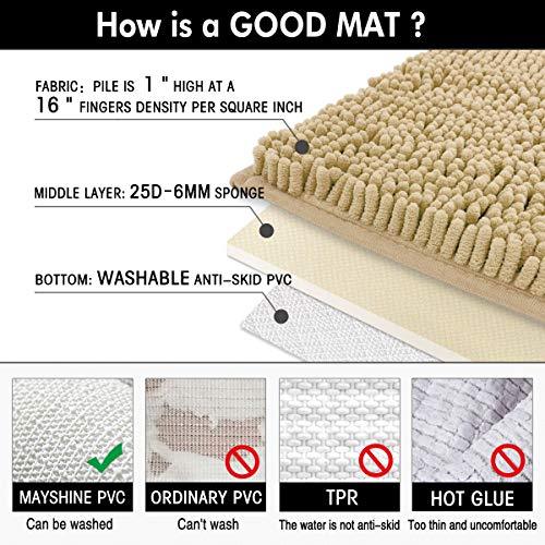 MAYSHINE Non-Slip Bathroom Rug Shag Shower Mat Machine-Washable Bath Mats with Water Absorbent Soft Microfibers, 20" W x 32" L, Turquoise