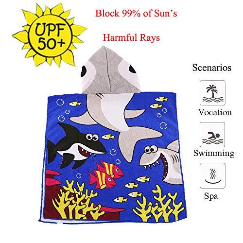 HETH Kids Hooded Beach and Bath Towel 100% Cotton Beach Swimming Coverup for Age 2-8 Years Old Multi-use for Bath/Shower/Pool(Tiger Shark)