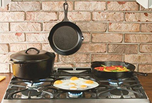 Lodge 12 Inch Cast Iron Skillet. Pre-Seasoned Cast Iron Skillet with Red Silicone Hot Handle Holder.